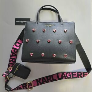 Karl Lagerfeld crossbody handbag with pink gem hearts